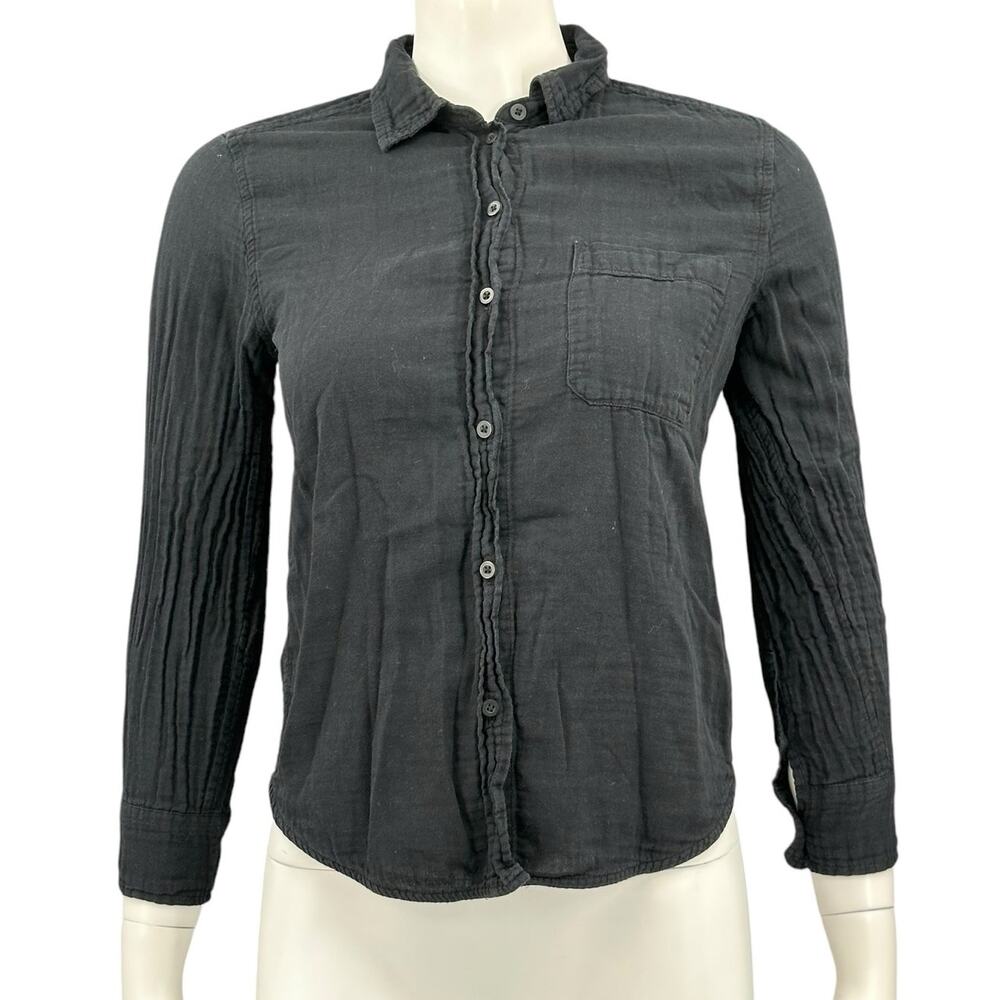 Everlane Top Womens 0 Black Button Up 3/4 Sleeves 100% Cotton Capsule Neutral